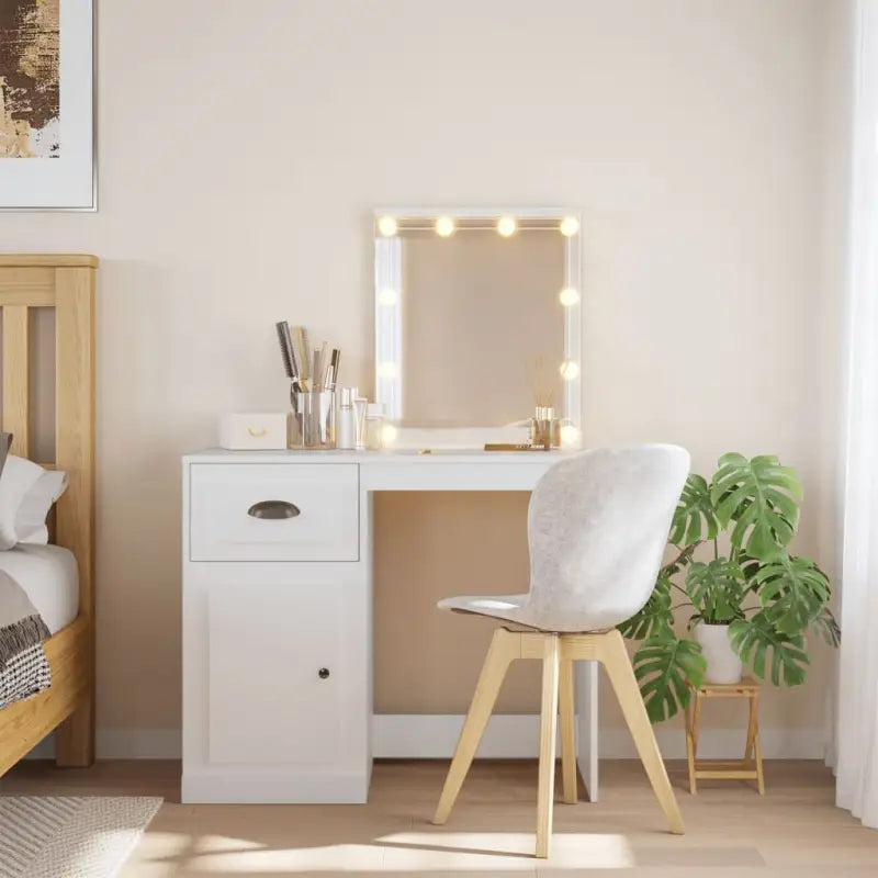 Bewerk hout kaptafel met spiegel en LED-verlichting voor de slaapkamer - Slaapkamerkaptafels