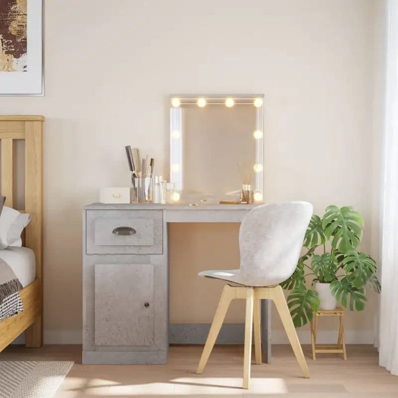 Bewerk hout kaptafel met spiegel en LED-verlichting voor de slaapkamer - Betongrijs / 1 - Slaapkamerkaptafels