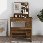 Bewerk hout kaptafel met spiegel voor een stijlvolle slaapkamer - Gerookt eiken / 1 - Slaapkamerkaptafels