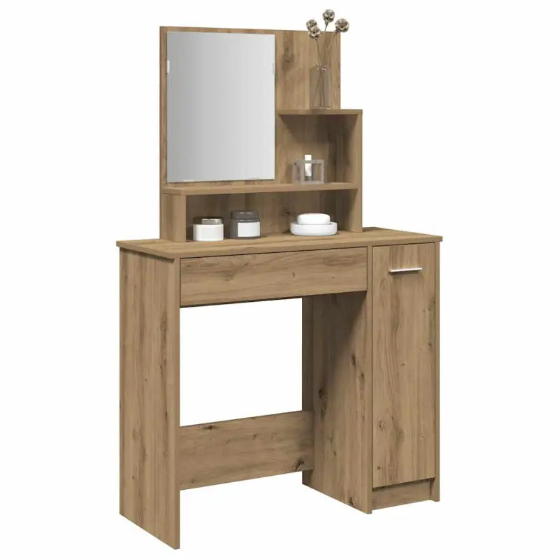 Bewerk hout kaptafel met spiegel voor een stijlvolle slaapkamer - artisanaal eikenkleurig / 1 - Slaapkamerkaptafels