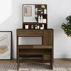 Bewerk hout kaptafel met spiegel voor een stijlvolle slaapkamer - bruin eikenkleur / 1 - Slaapkamerkaptafels