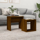 Bewerk hout kleine salontafels set voor kleine ruimtes - bruin eikenkleur / 1 - Salontafels