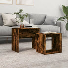 Bewerk hout kleine salontafels set voor kleine ruimtes - Gerookt eiken / 1 - Salontafels