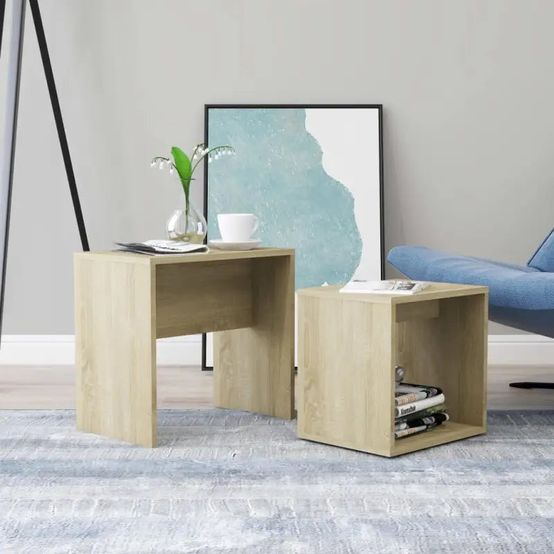 Bewerk hout kleine salontafels set voor kleine ruimtes - Sonoma eiken / 1 - Salontafels