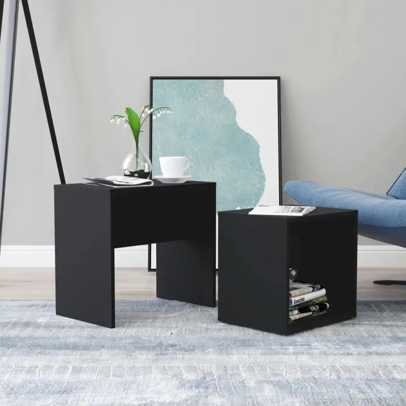 Bewerk hout kleine salontafels set voor kleine ruimtes - Zwart / 1 - Salontafels