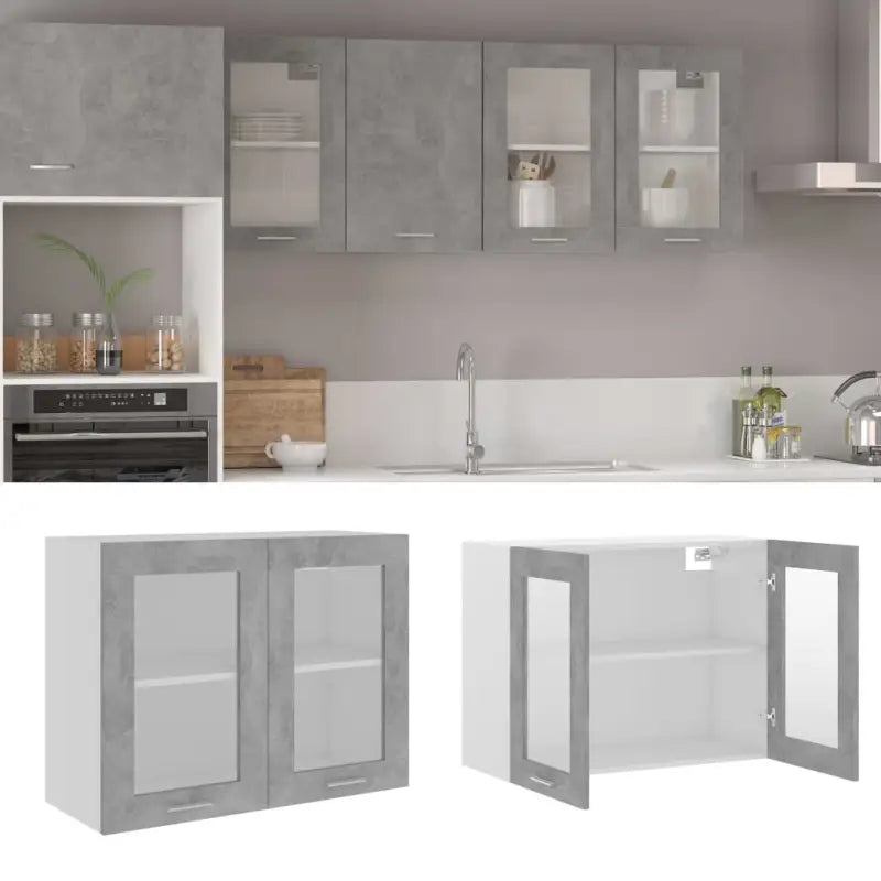Bewerk hout onderkast voor een overzichtelijke en duurzame keukenruimte - Betongrijs / 1 / Hangkast glas 80 cm