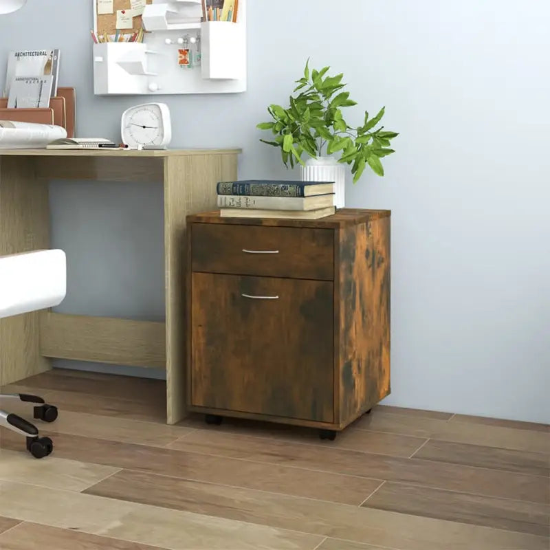 Bewerk hout opbergkast met modern design voor documenten en kleine spullen - Gerookt eiken / 1 - Opbergkasten &