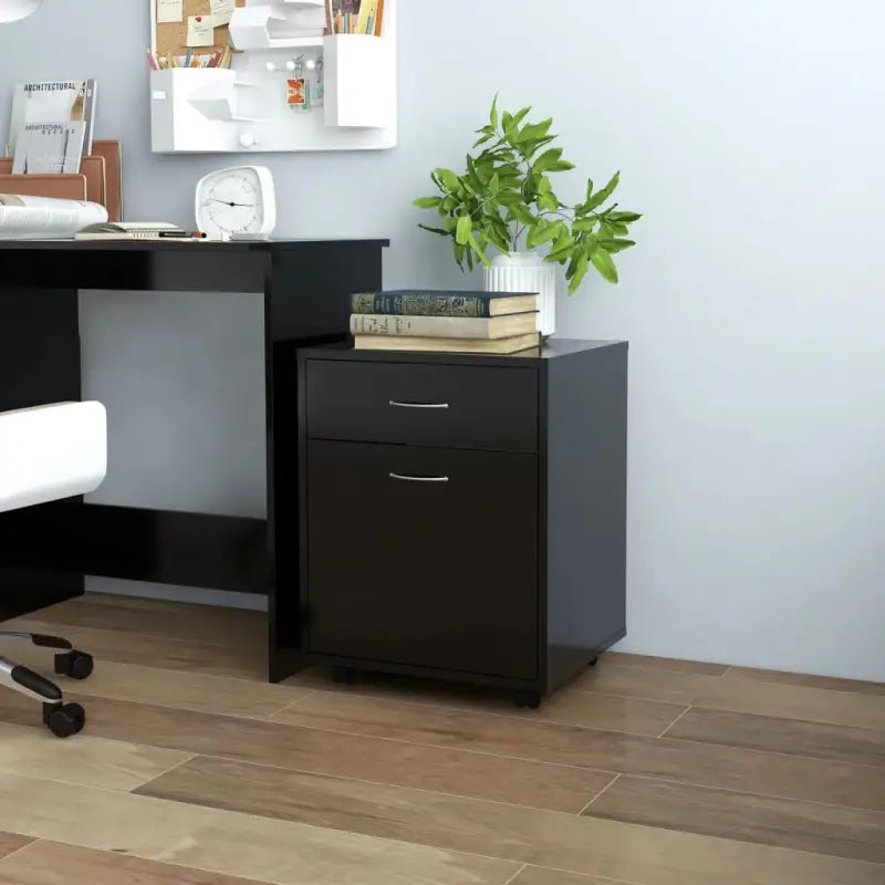 Bewerk hout opbergkast met modern design voor documenten en kleine spullen - Zwart / 1 - Opbergkasten & lockerkasten