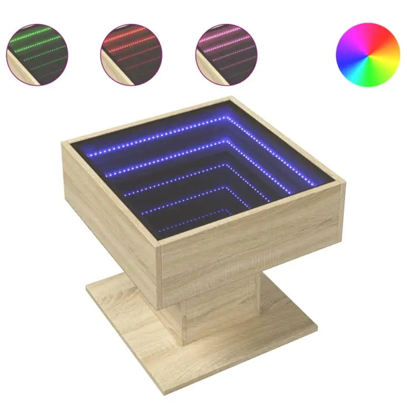 Bewerk hout salontafel met LED-Infinity Spiegel voor elke ruimte - Salontafels