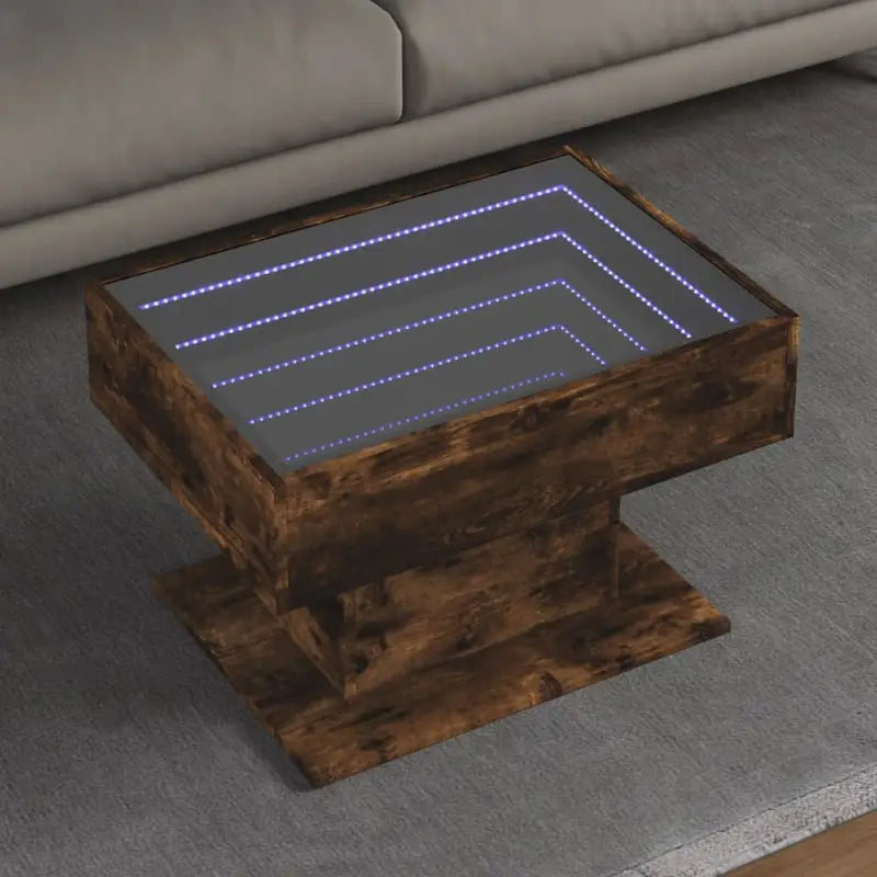 Bewerk hout salontafel met LED-Infinity Spiegel voor elke ruimte - Gerookt eiken / 1 / 70 cm - Salontafels
