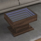 Bewerk hout salontafel met LED-Infinity Spiegel voor elke ruimte - bruin eikenkleur / 1 / 70 cm - Salontafels