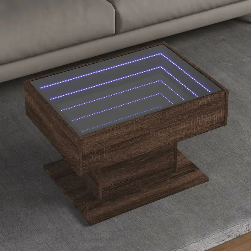 Bewerk hout salontafel met LED-Infinity Spiegel voor elke ruimte - bruin eikenkleur / 1 / 70 cm - Salontafels