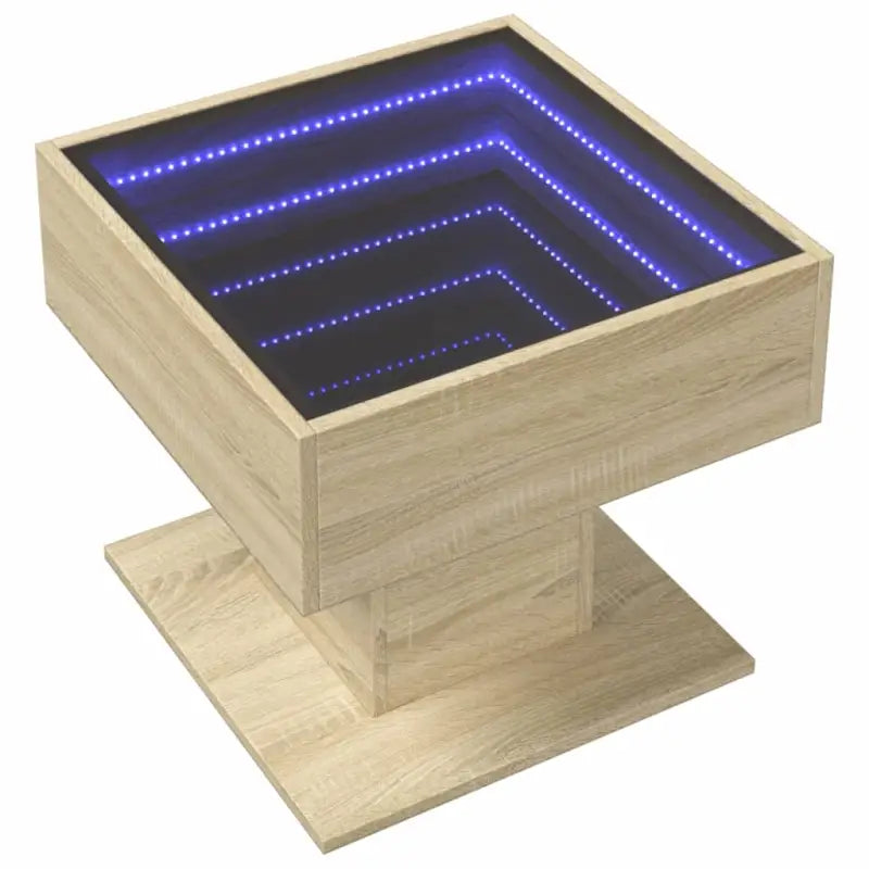 Bewerk hout salontafel met LED-Infinity Spiegel voor elke ruimte - Salontafels