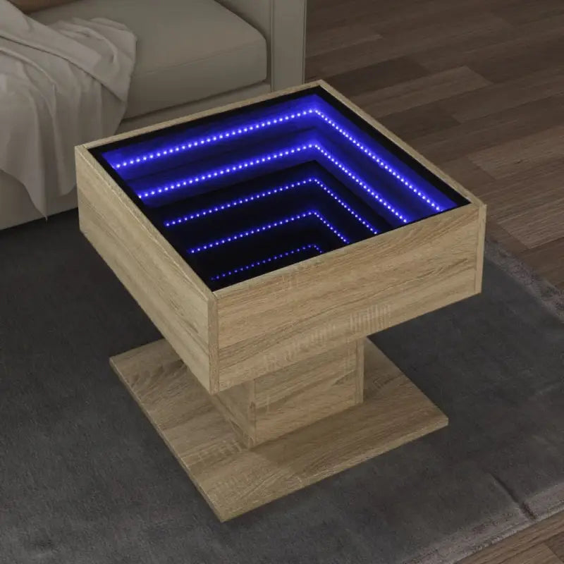 Bewerk hout salontafel met LED-Infinity Spiegel voor elke ruimte - Salontafels