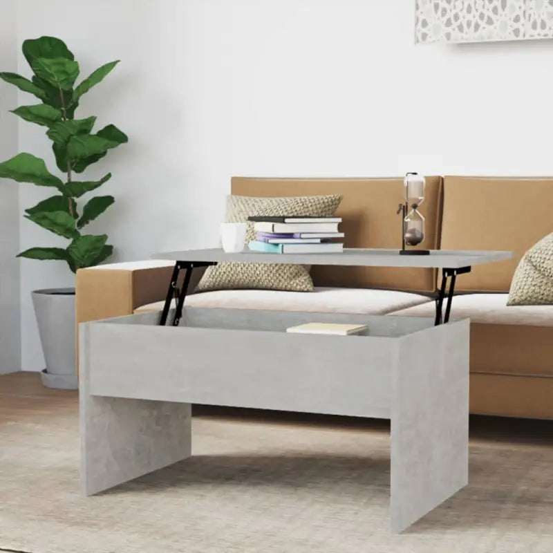 Bewerk hout salontafel met lift-top voor comfort en veelzijdigheid - Betongrijs / 80 x 50 x 41.5 cm / 1 - Salontafels