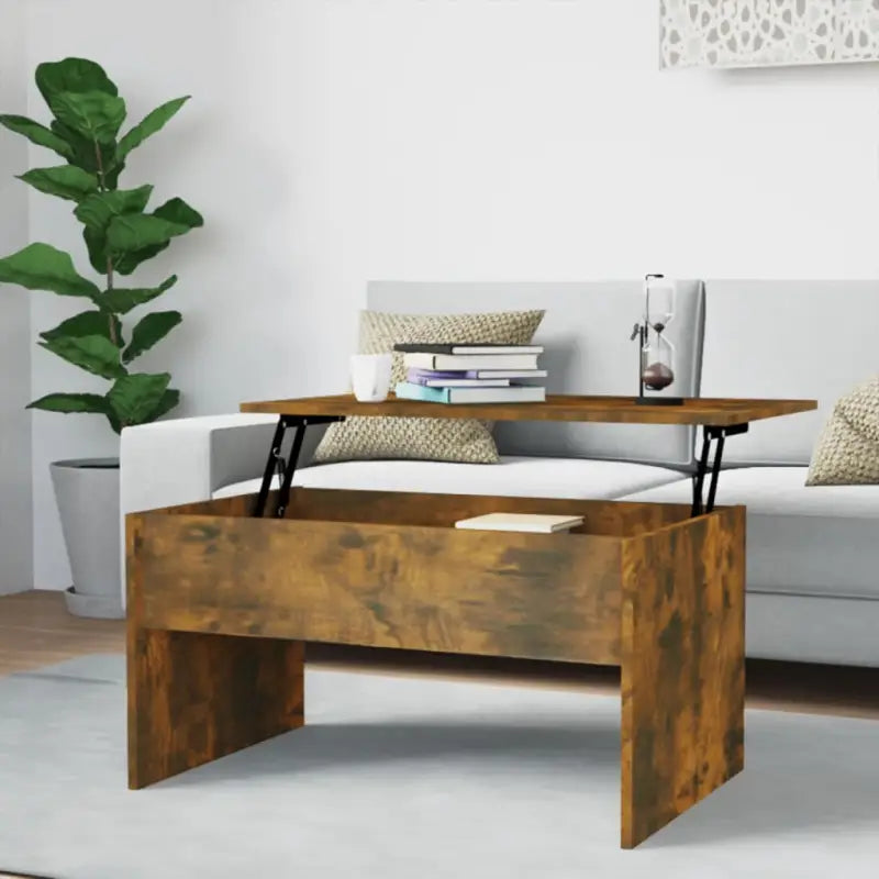 Bewerk hout salontafel met lift-top voor comfort en veelzijdigheid - Gerookt eiken / 80 x 50 x 41.5 cm / 1 - Salontafels