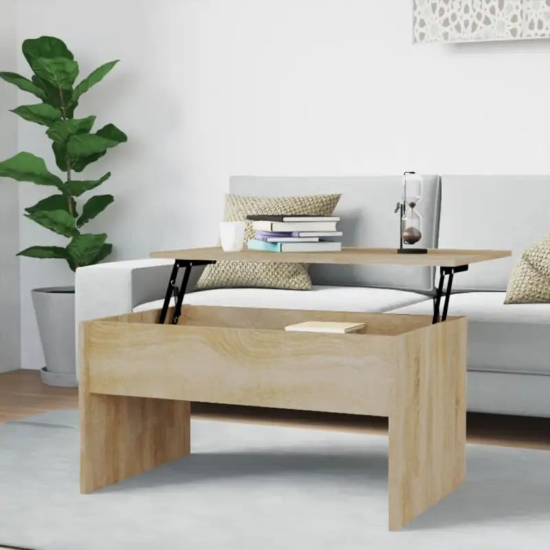 Bewerk hout salontafel met lift-top voor comfort en veelzijdigheid - Sonoma eiken / 80 x 50 x 41.5 cm / 1 - Salontafels