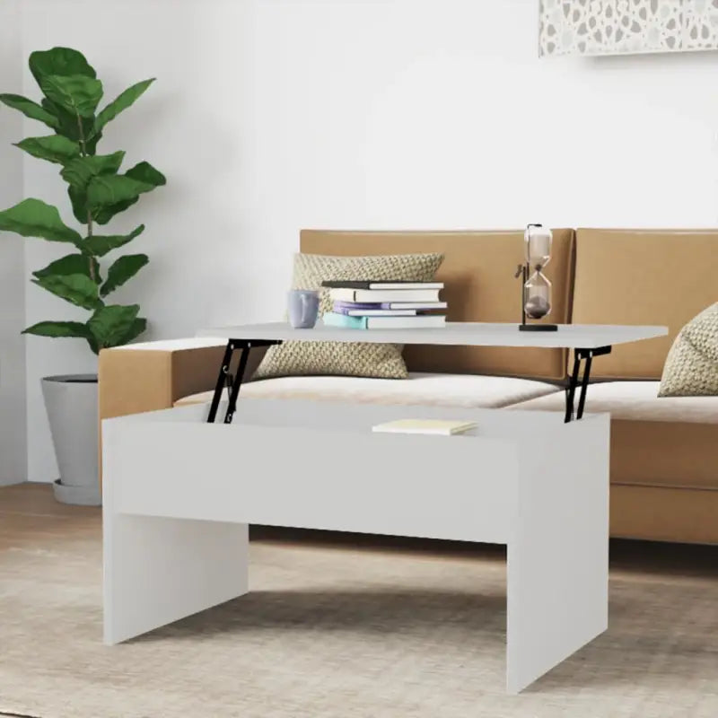 Bewerk hout salontafel met lift-top voor comfort en veelzijdigheid - Wit / 80 x 50 x 41.5 cm / 1 - Salontafels