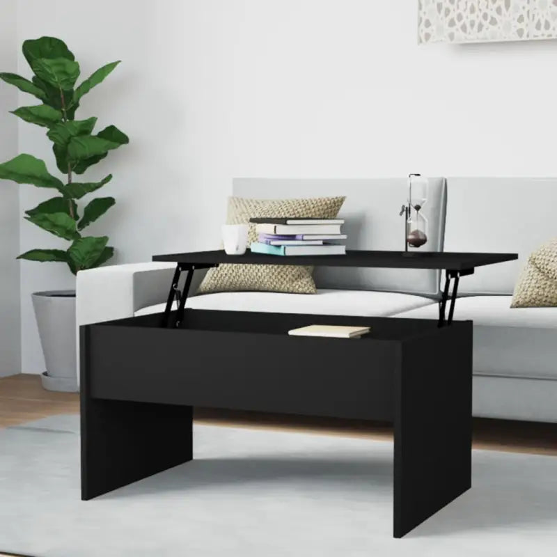 Bewerk hout salontafel met lift-top voor comfort en veelzijdigheid - Zwart / 80 x 50 x 41.5 cm / 1 - Salontafels