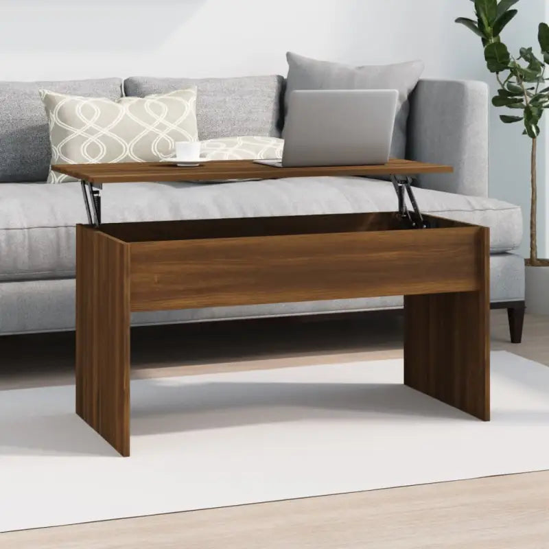 Bewerk hout salontafel met lift-top voor comfort en veelzijdigheid - bruin eikenkleur / 102 x 55 x 52.5 cm / 1