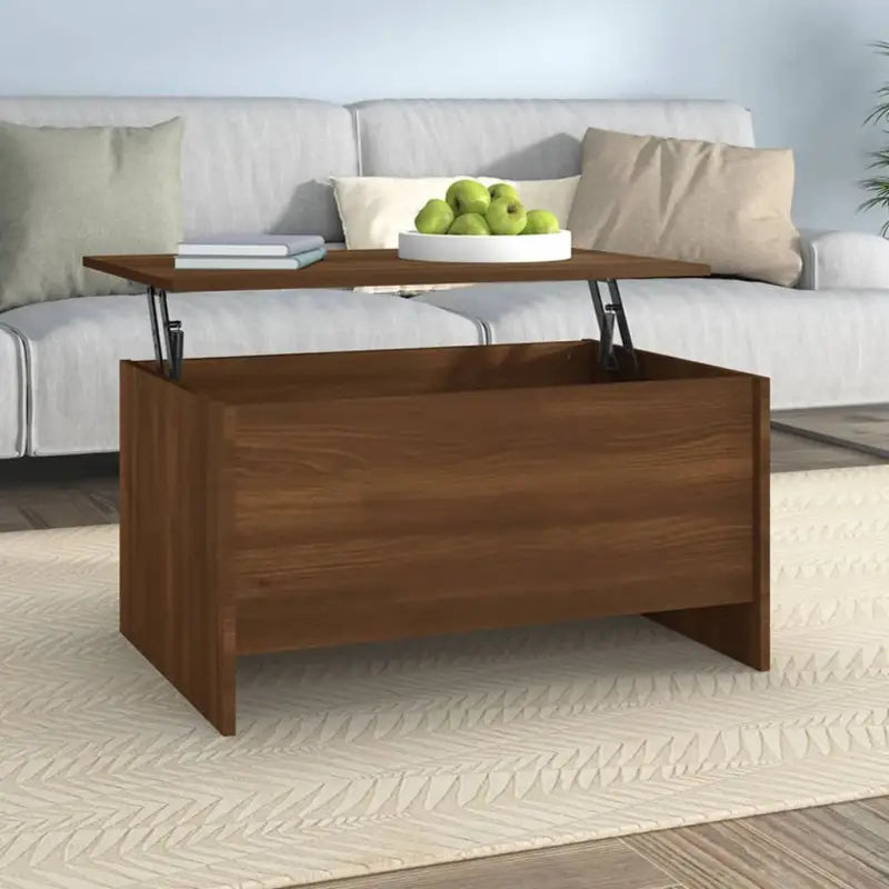 Bewerk hout salontafel met lift-top voor versatile en stijlvolle inrichting - bruin eikenkleur / 80 x 55 x 41.5 cm / 1