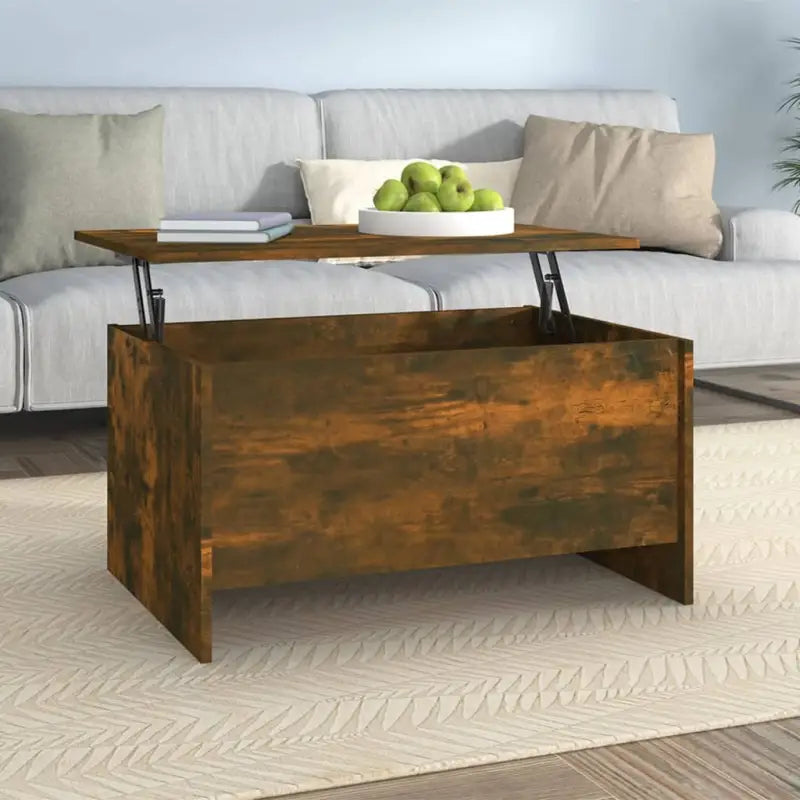 Bewerk hout salontafel met lift-top voor versatile en stijlvolle inrichting - Gerookt eiken / 80 x 55 x 41.5 cm / 1