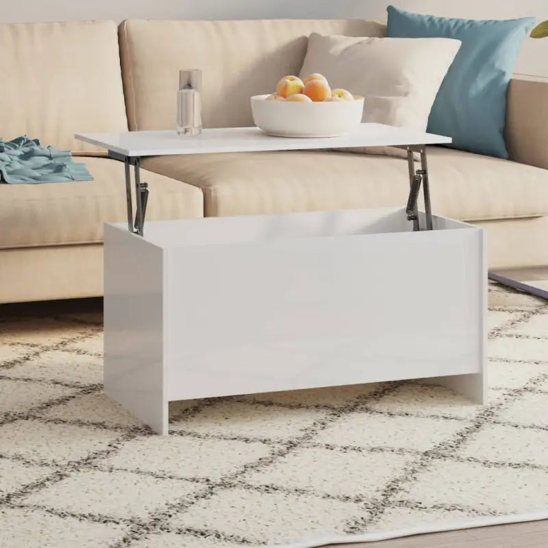 Bewerk hout salontafel met lift-top voor versatile en stijlvolle inrichting - Hoogglans wit / 102 x 55 x 52.5 cm / 1