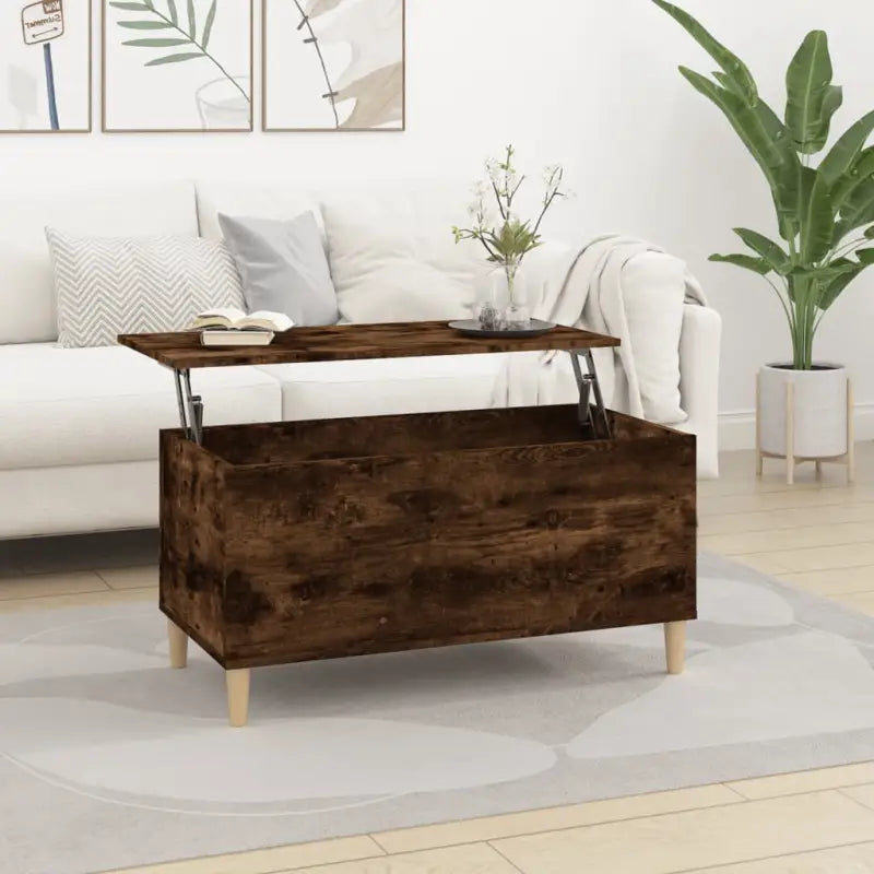 Bewerk hout salontafel met opklapbaar blad voor moderne woonkamers - Gerookt eiken / 1 / 90 cm - Salontafels