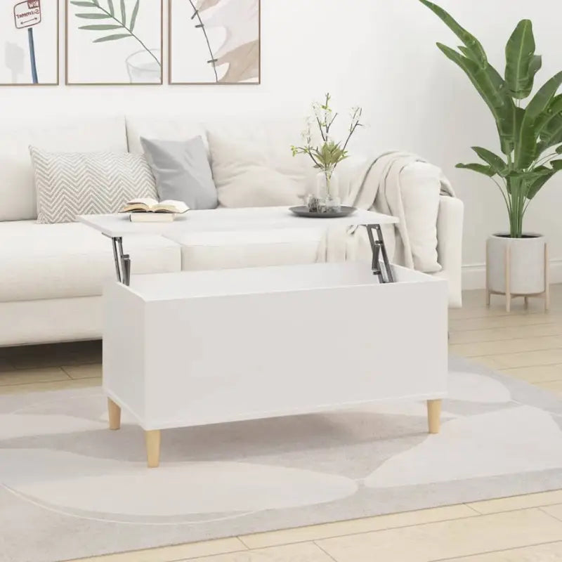 Bewerk hout salontafel met opklapbaar blad voor moderne woonkamers - Wit / 1 / 90 cm - Salontafels
