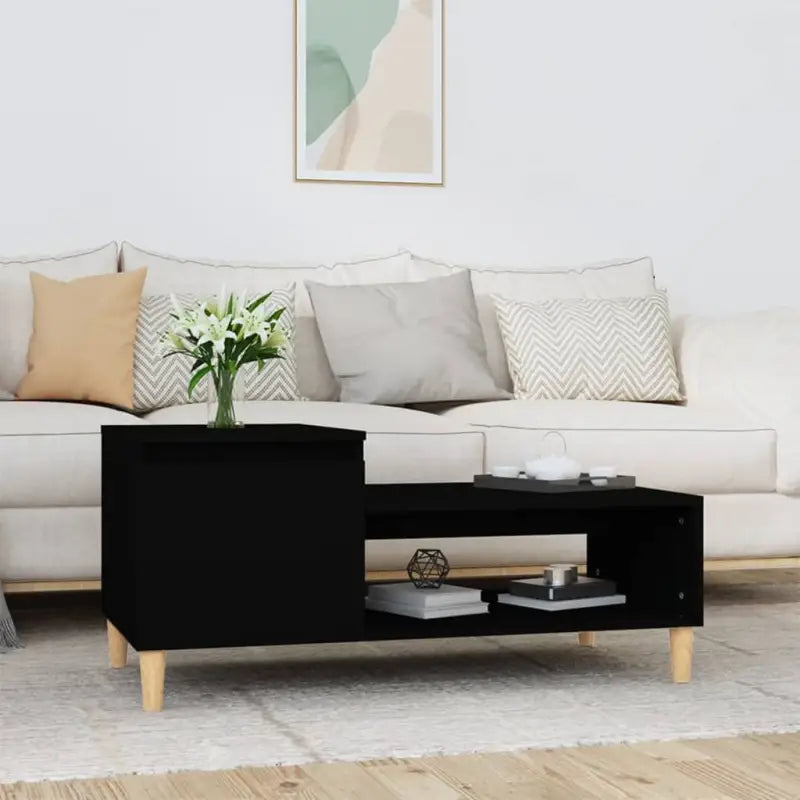 Bewerk hout salontafel met stabiele en vochtbestendige afwerking - Zwart / 1 - Salontafels