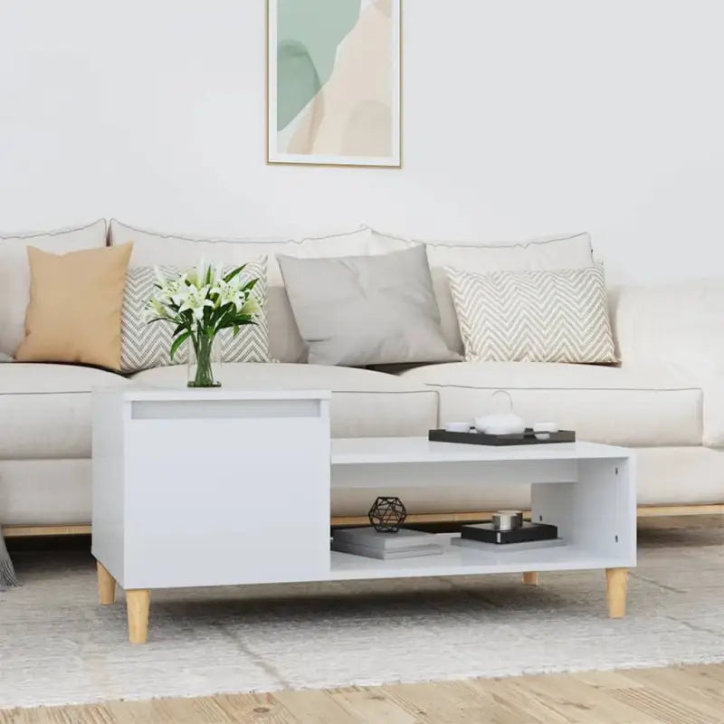 Bewerk hout salontafel met stabiele en vochtbestendige afwerking - Hoogglans wit / 1 - Salontafels