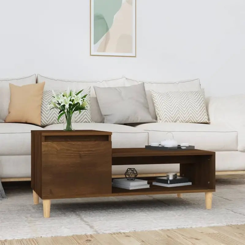 Bewerk hout salontafel met stabiele en vochtbestendige afwerking - bruin eikenkleur / 1 - Salontafels