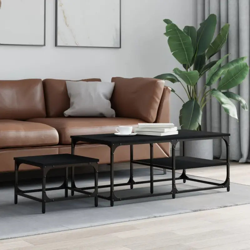 Bewerk hout salontafels elkaars passende grote tafel voor kleine ruimtes - Zwart / 2 - Salontafels