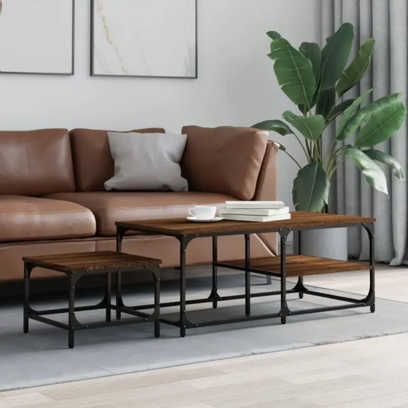 Bewerk hout salontafels elkaars passende grote tafel voor kleine ruimtes - bruin eikenkleur / 2 - Salontafels