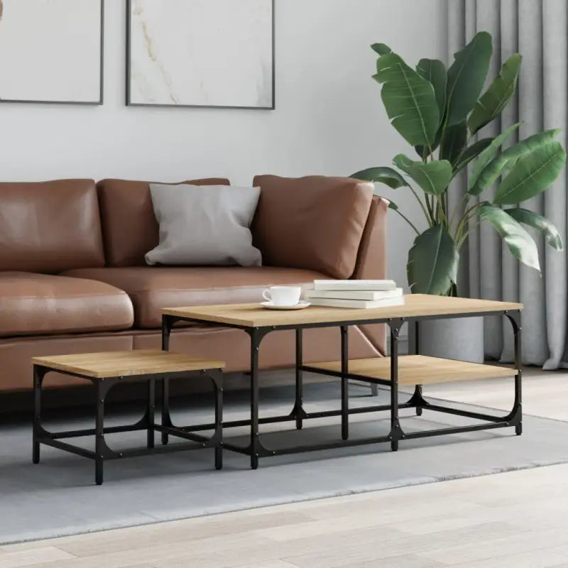 Bewerk hout salontafels elkaars passende grote tafel voor kleine ruimtes - Sonoma eiken / 2 - Salontafels
