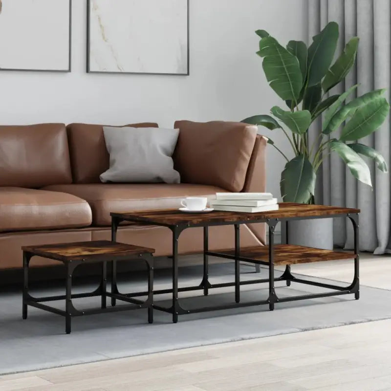Bewerk hout salontafels elkaars passende grote tafel voor kleine ruimtes - Gerookt eiken / 2 - Salontafels