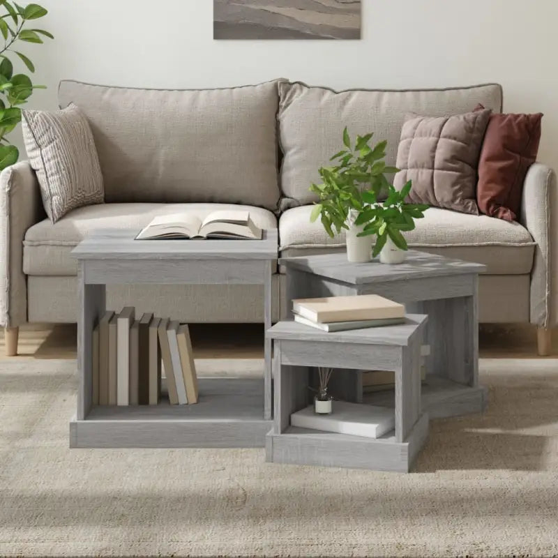 Bewerk hout salontafelset met grote en kleine tafels voor je woonkamer - Grijs sonoma / 3 - Salontafels