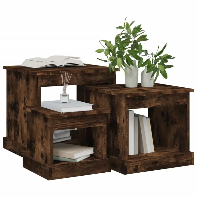 Bewerk hout salontafelset met grote en kleine tafels voor je woonkamer - Salontafels