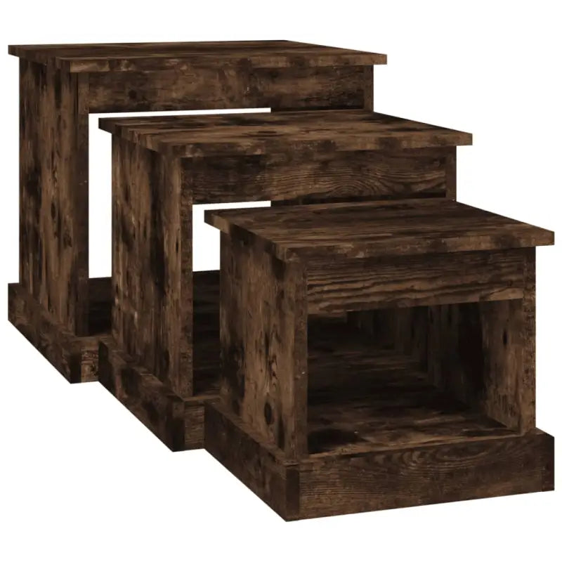 Bewerk hout salontafelset met grote en kleine tafels voor je woonkamer - Salontafels
