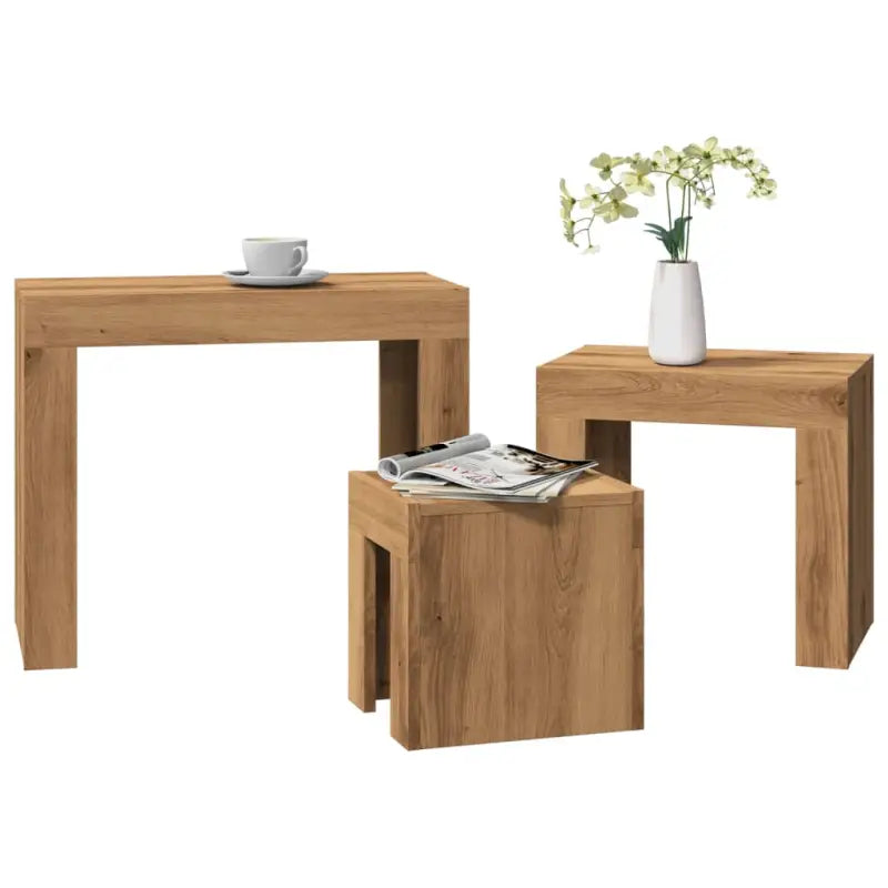 Bewerk hout salontafelset met grote en kleine tafels voor beperkte ruimte - artisanaal eikenkleurig / 3 - Salontafels