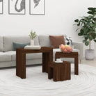 Bewerk hout salontafelset met grote en kleine tafels voor beperkte ruimte - bruin eikenkleur / 3 - Salontafels