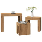 Bewerk hout salontafelset met grote en kleine tafels voor beperkte ruimte - Salontafels