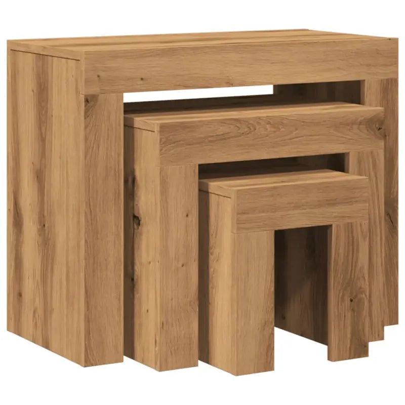 Bewerk hout salontafelset met grote en kleine tafels voor beperkte ruimte - Salontafels