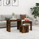 Bewerk hout salontafelset met grote en kleine tafels voor beperkte ruimte - Gerookt eiken / 3 - Salontafels