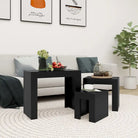 Bewerk hout salontafelset met grote en kleine tafels voor beperkte ruimte - Zwart / 3 - Salontafels