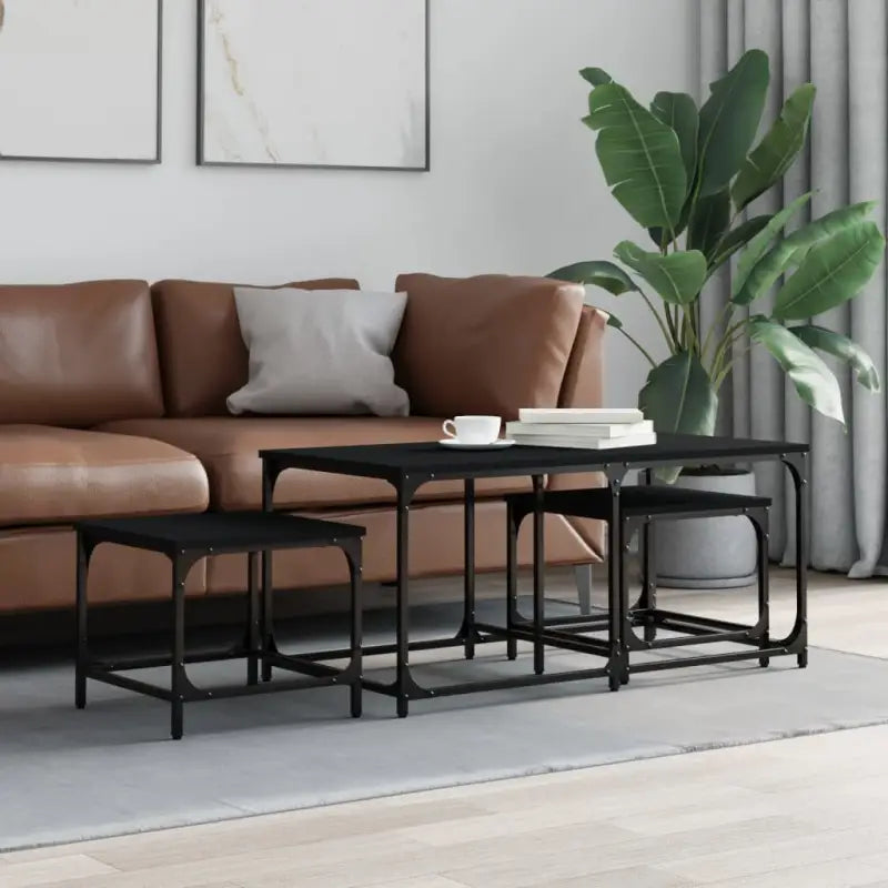 Bewerk hout slimme set van elkaar passende salontafels voor kleine ruimtes - Zwart / 3 - Salontafels