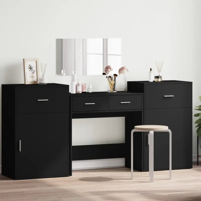 Bewerk hout stijlvolle slaapkamermeubelsets met make-uptafel binnen handbereik - Zwart - Slaapkamermeubelsets