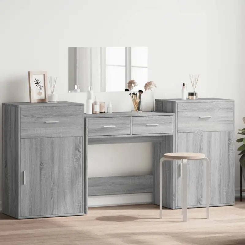 Bewerk hout stijlvolle slaapkamermeubelsets met make-uptafel binnen handbereik - Grijs sonoma - Slaapkamermeubelsets