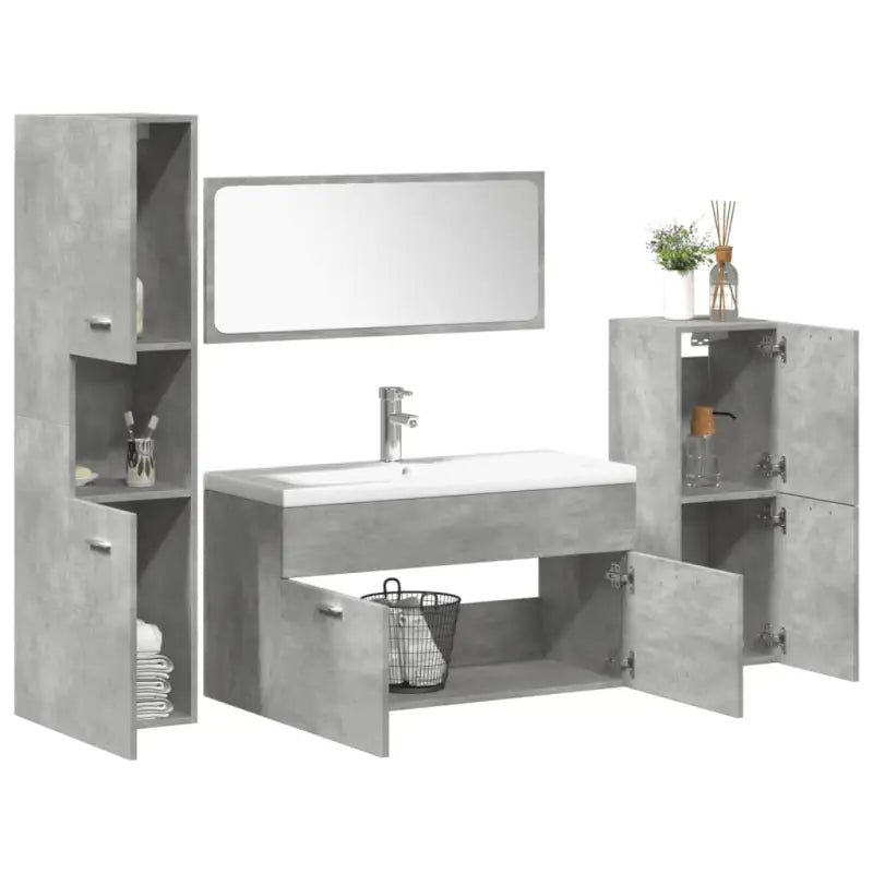 Bewerkt hout badkamermeubelset met ideale afmetingen voor jouw badkamer - Betongrijs / 90 x 38.5 x 46 cm