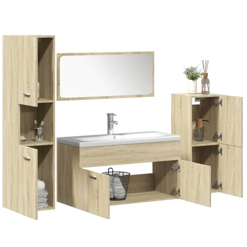 Bewerkt hout badkamermeubelset met ideale afmetingen voor jouw badkamer - Sonoma eiken / 90 x 38.5 x 46 cm